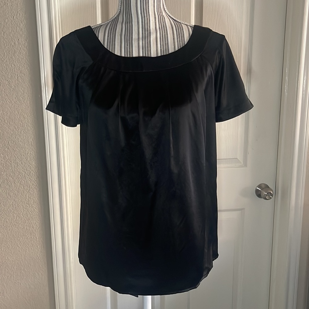 Black Silk Shirt with Low V Back and Bow